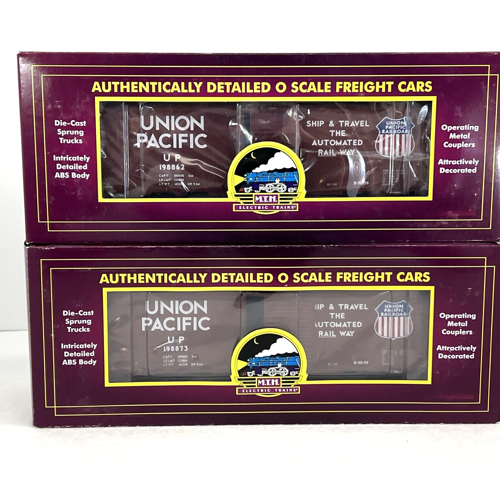 MTH Premier Lot of (2) 20-90792D & G Union Pacific 40’ AAR Boxcar O Gauge New UP