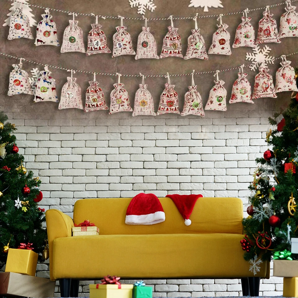 Adventskalender zum Befüllen 24 Stk.Jutebeutel Weihnachtskalender Stoff Säckchen - Bild 2 von 4