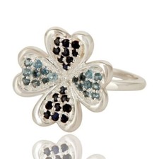 London Blue Topaz Sapphire Gemstone Sterling Silver Flower Designer Ring