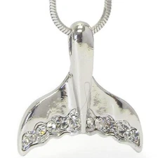 Crystal Whale Tail Pendant Necklace White Gold