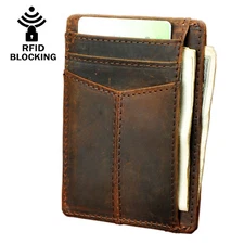 Mens Genuine Leather RFID Blocking Card Case Holder Front Pocket Slim Wallet