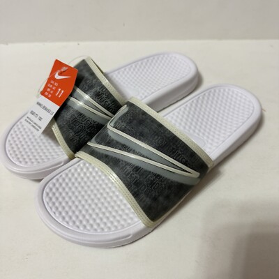 Woman SZ 11 Nike Benassi Slides Sandals White Black Luminous Green BQ5173-100