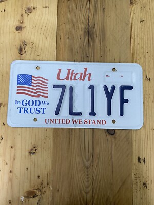 Vintage Utah In God We Trust US Car License Number Plate 7L1YF