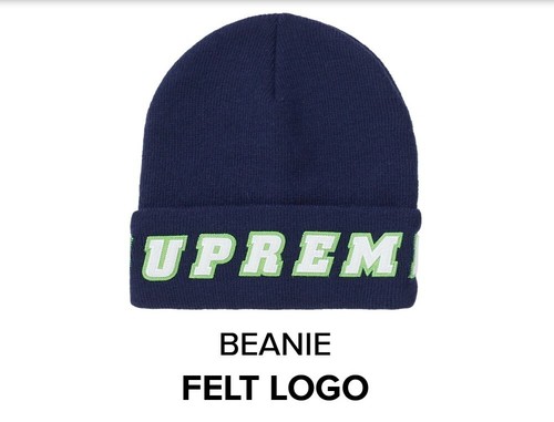 SUPREME DROP SS19 FELT LOGO BEANIE NAVY 