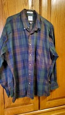 John Henry 17/32/33 Long Sleeve Button Front Shirt Blue/brown Plaid B24 