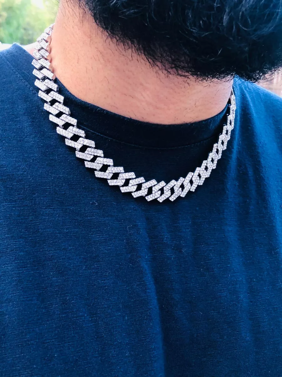 Iced Miami Cuban Link Choker necklace 2 Prong Set chain 14k