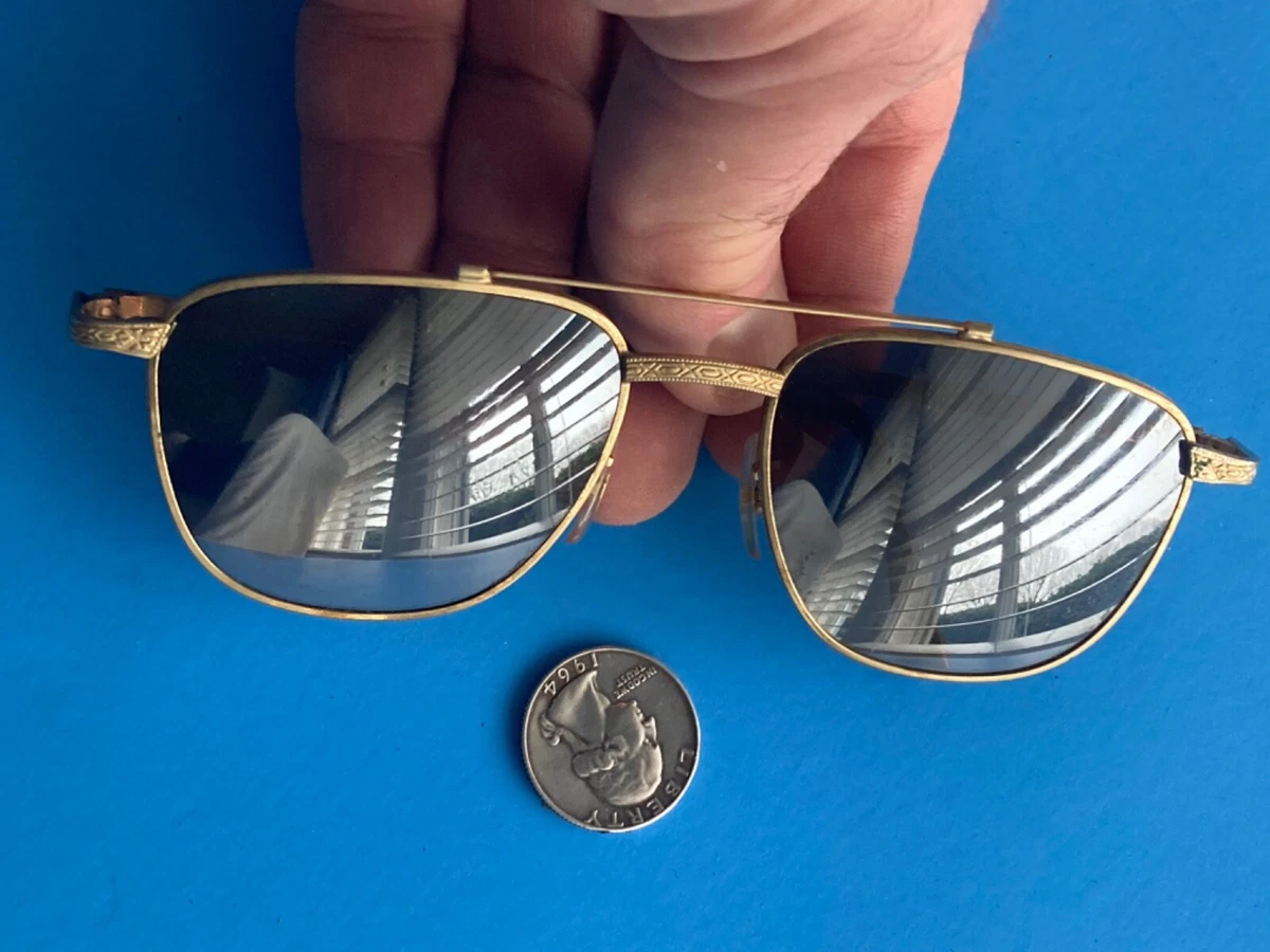 RARE VINTAGE MENS AVIATOR SUNGLASSES LEATHER UNBRANDED MIRROR