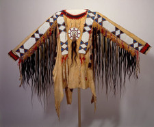 Old American Handmade Beige Buckskin Suede Beaded Powwow Regalia War Shirt NW8