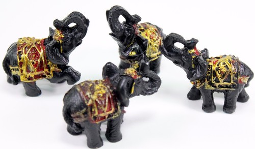 KT Set de 4 Feng Shui Negro Tailandés Elefante Estatuilla de la Suerte Regalo Decoración - Imagen 2 de 5
