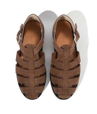 Firenze Atelier Men's Handmade Brown Suede Gurkha Fisherman Sandals Summer Shoes