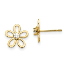 Real 14kt Yellow Gold Madi K CZ Children's Flower Post Earrings