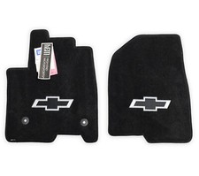 2019-2026 Chevrolet Silverado Front Floor Mats Blk Bowtie Premium 32oz Upgrade