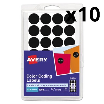 Handwrite Only Removable Round Color-Coding Labels, 3/4'' dia, Black, 1008/Pack,