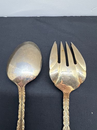 Vintage Wallace Golden Countess Baroque Serving Spoon & Fork Set 12.5" Stainless - Picture 4 of 7