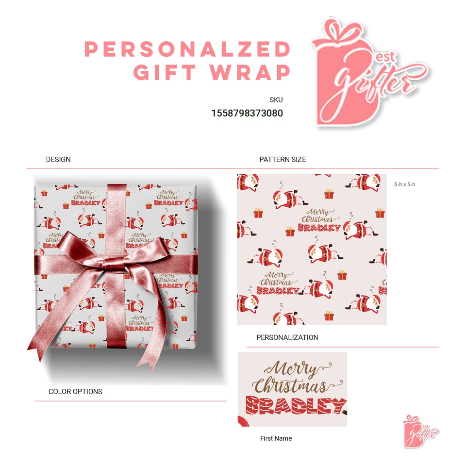 Feliz Navidad Nombre Personalizado Regalo Envoltura Chill Papá Noel Vacaciones Regalo Papel Rollo Foto 4 de 4
