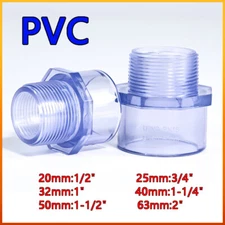 Clear PVC Plain × Male Thread Pipe Fitting Adapter BSP 1/2"~2" 20mm~63mm Dia