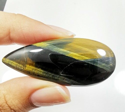 Lot De 10 Pierres œil De Tigre Naturelles Cabochon Ovale - 8x16 Mm, 53 Carats, Qualité AA++