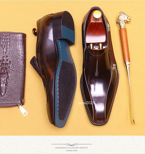 British Wedding Mens Slip On Real Leather Formal Dress Business Shoes Pointy Toe - Bild 10 von 26