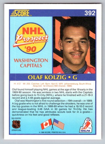 Puntuación 1990-91 - Prospect Olaf Kolzig #392 (RC) - Imagen 2 de 2