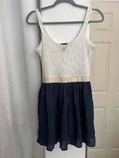 Wet Seal Women Navy and White Flare Dress Lace Sleeveless Size Medium