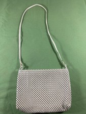 Vintage WHITING AND DAVIS White Metal Mesh Leather Shoulder Bag Made in USA