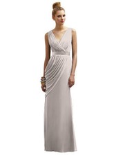 Lela Rose V Neck Back Swag Side Taupe Chiffon Prom Bridesmaids Sz 14 Dress