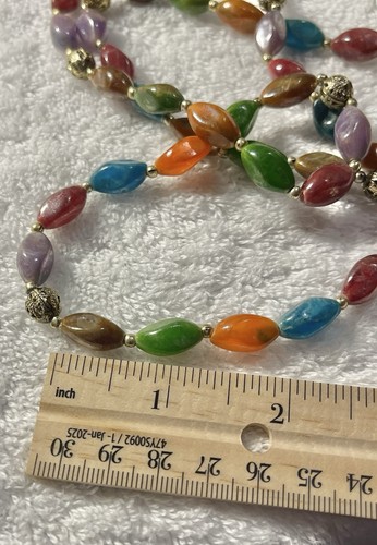 Vintage Multicolor Stone Bead Necklace 50” LONG Natural Single Strand Jewelry - Picture 8 of 8