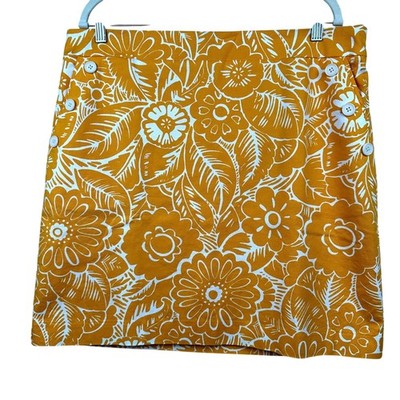 NEW Talbots Canvas A-Line Skirt Leafy Tropical Print Beach Coastal Orange 16