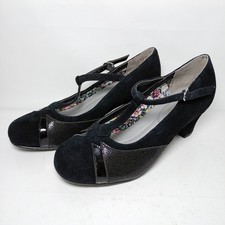 Hotter Georgette UK 7 41 Suede Leather Heels T-bar Strap VGC 6cm Heel Womens