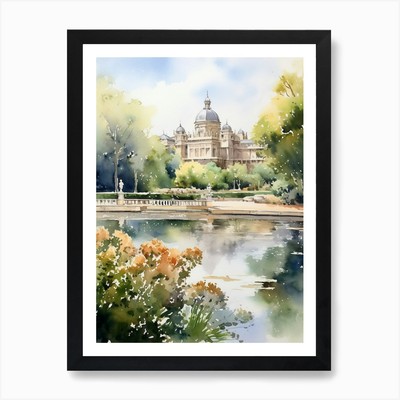 Parque del Retiro Spanien Aquarell gerahmt Wandbild Poster Leinwanddruck Bild