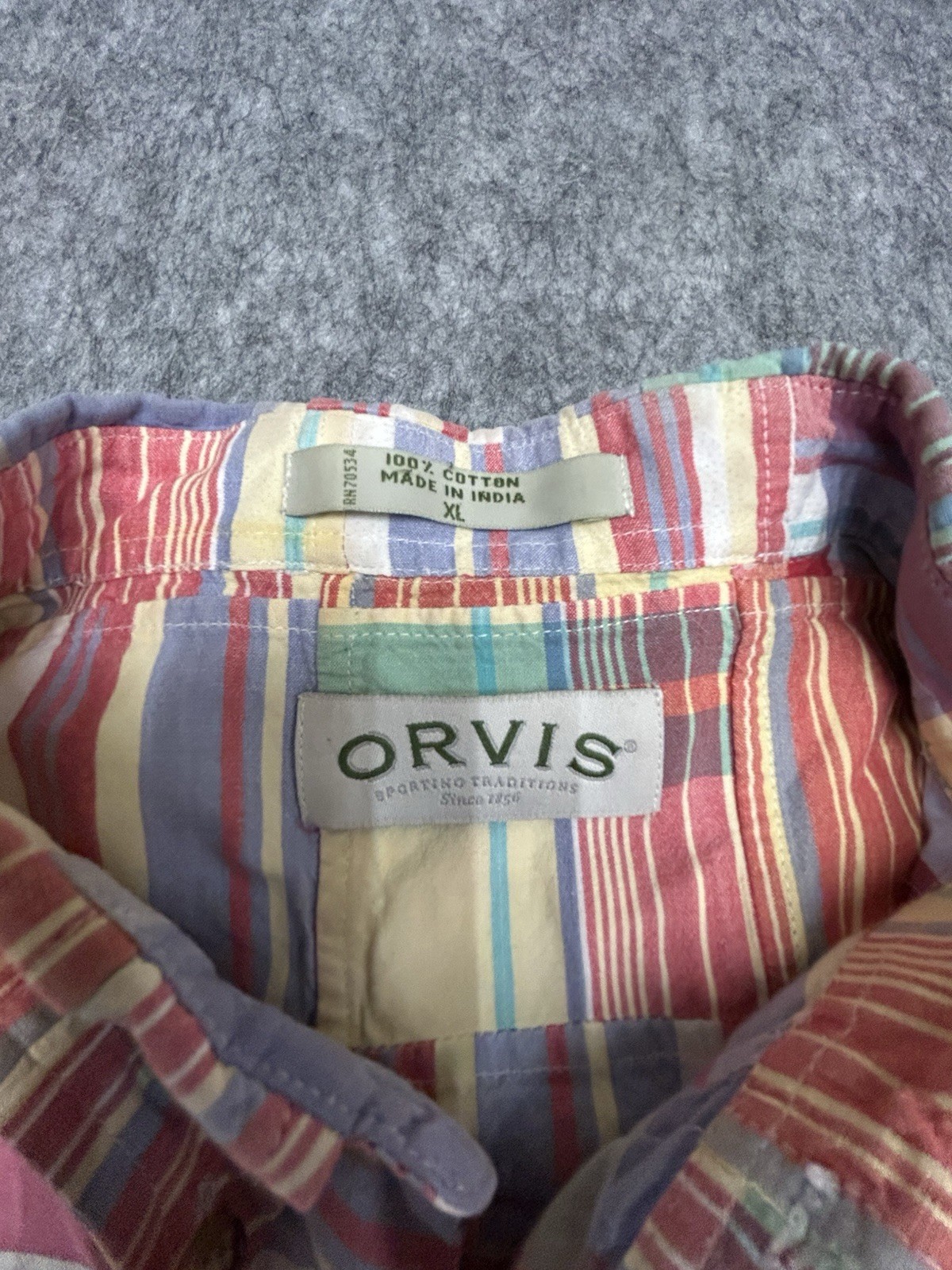 Orvis Men’s Madras Plaid Patchwork Button down Sh… - image 3