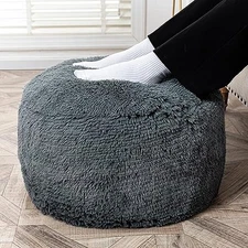 Fur Ottoman Stool Unstuffed Footstool Cover Dark Gray Pouf Cover No Filler