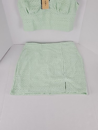 Madden NYC Women's Tank Crop Top with Textured Skirt Set Sz Medium 7-9 - Mint - Picture 2 of 15