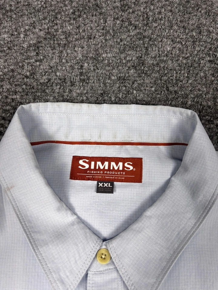 Simms Shirt Mens 2XL Light Blue Short Sleeve Fishing Button Front Zip Pocket - Image 2 of 4