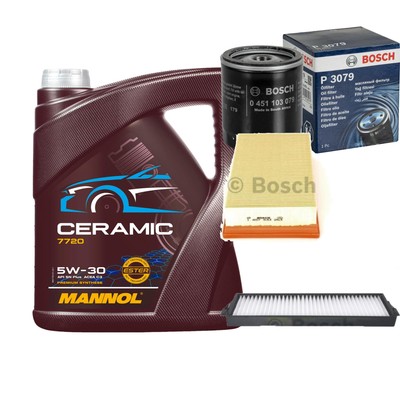 BOSCH Inspektionspaket 5L MANNOL Ceramic 5W-30 für Saab 900 II Cabriolet