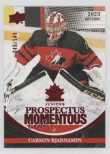 2023 Team Canada Juniors Prospectus Momentous Electric Red /549 Carson Bjarnason