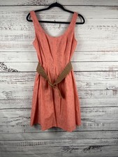 Nine West Dress Womens 10 Coral Sleeveless Belted Fit And Flare A Line Textured
