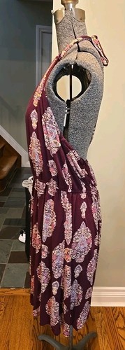 Ann Taylor Loft T Shirt Abito Donna Grande Marrone Disegno Borgogna Schiena Aperta - Foto 4 di 5