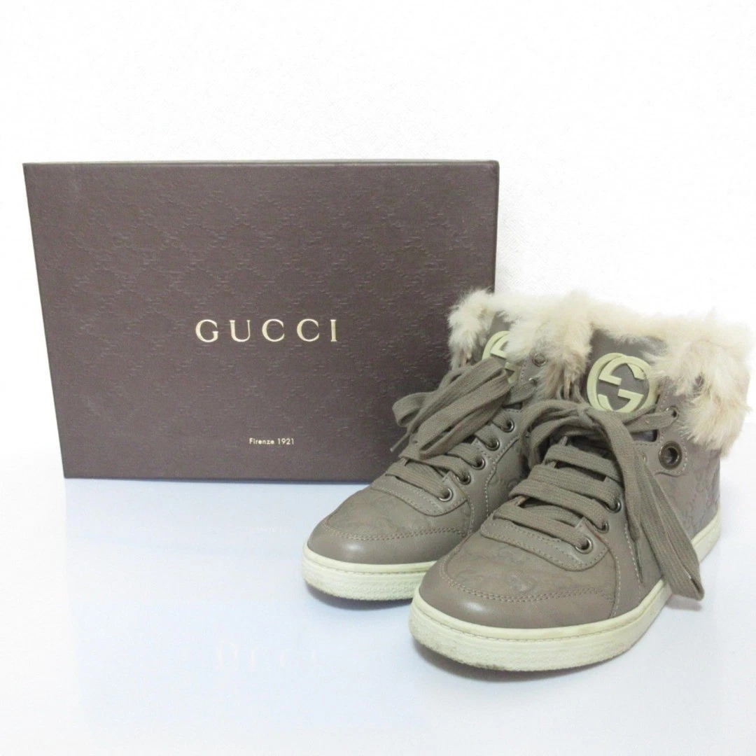 Auth GUCCI Baskets Femme Entrelacées Logo G Gris Taille 35 US5 Cuir