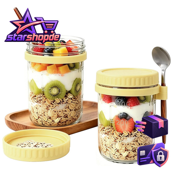 Overnight Oats GläSer Mit Deckel LöFfel 2StüCk Oats Container 350Ml-image