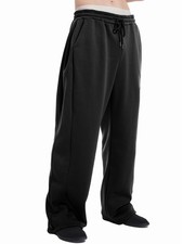 Men's Baggy Sweatpants Wide Leg Lounge Sweat Pants with Pockets Black L
