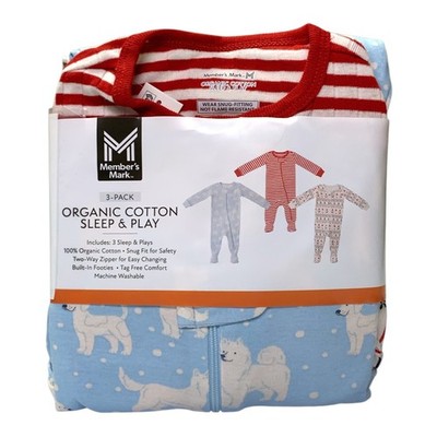 Member's Mark Baby 100% Organic Cotton Sleep And Play Pajamas, 3pk (Dogs and