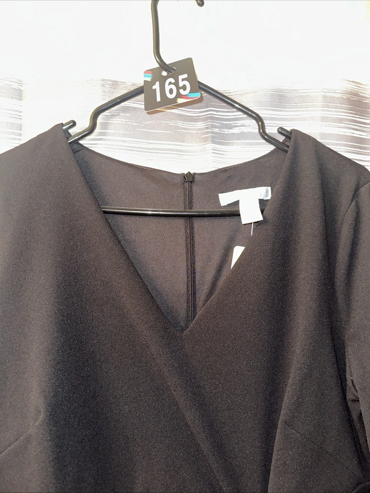 Vestido formal negro para mujer London Times talla 12 manga larga cuello en V hasta la rodilla Foto 4 de 4