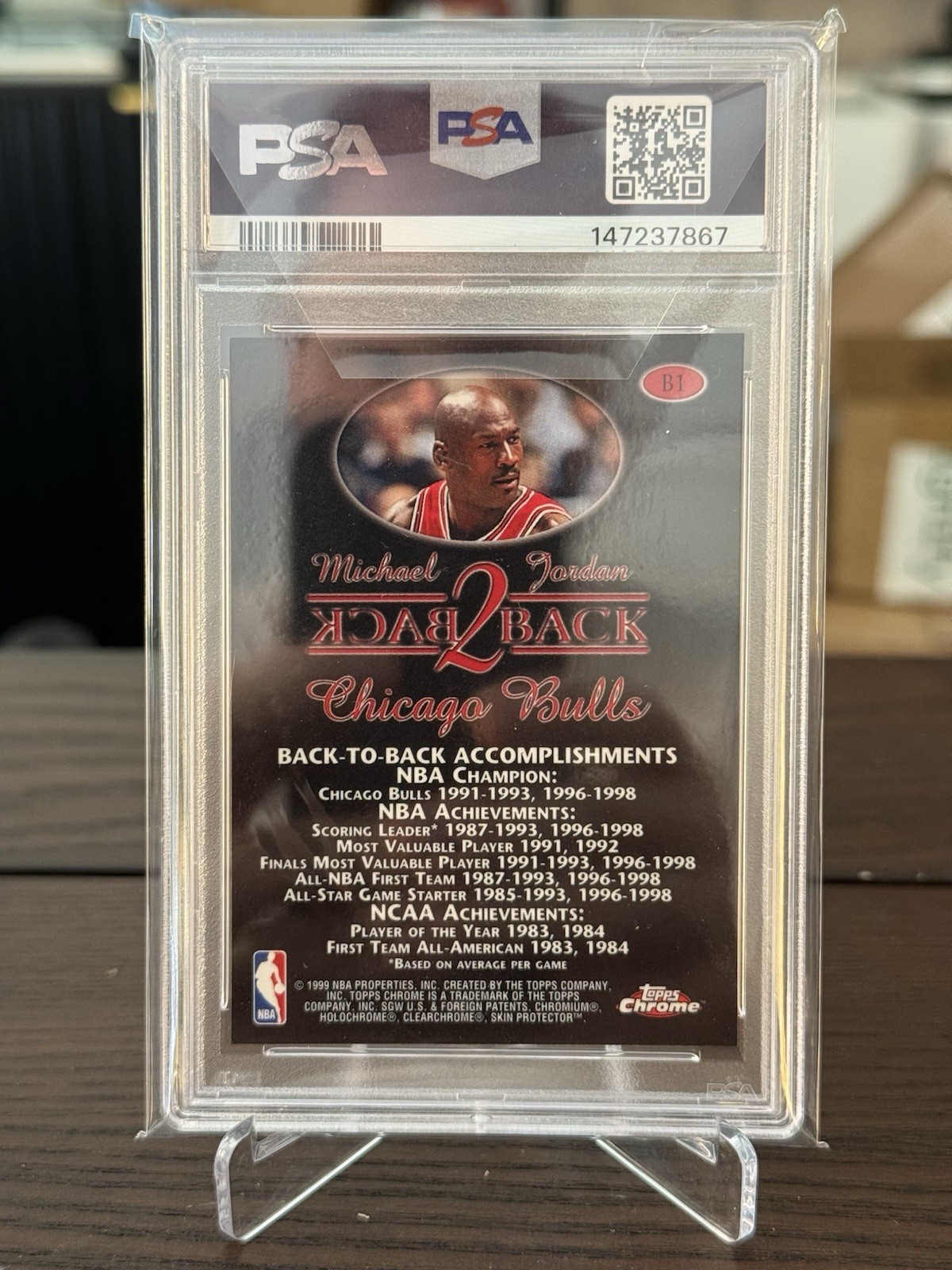 1998-99 Topps Chrome Michael Jordan Back 2 Back #B1 PSA 10 GEM MINT Vintage view 2