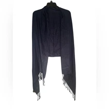 Pashmina silk scarf shawl 28x80 Classic Navy Blue Wrap Fringe quiet luxury