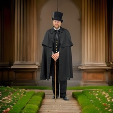 Men's Black Inverness Cape Victorian Wool Costume Coat