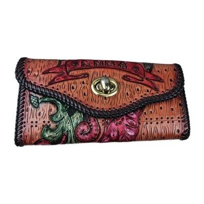 Vintage ARTISAN CRAFTED Hand-Tooled Tan Leather Wallet  Anna  Beautiful 