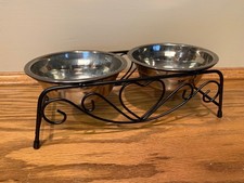 New 2 PC Stainless Steel Small Dog Bowls On Elevated Stand for Food  Water