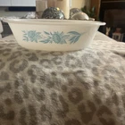 Vintage Glasbake Turquoise Blue Thistle 1 qt Oval Casserole Dish Textured Bottom