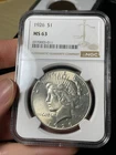 1926 NGC MS63 Peace Silver Dollar Blast White